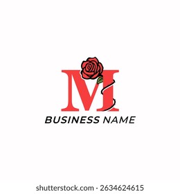 logo design creative letter M and rose icon