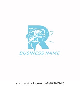 logo design creative letter R and salmon fish