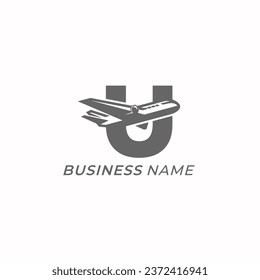 logo design creative letter U and plane transport