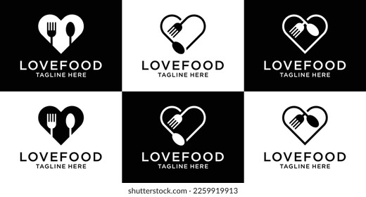 logo design creative line love and fork restaurant icon vector illustration