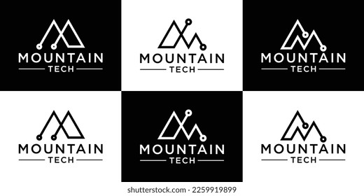 diseño de logotipo línea creativa estilo montaña y tecnología icono creativo ilustración vectorial