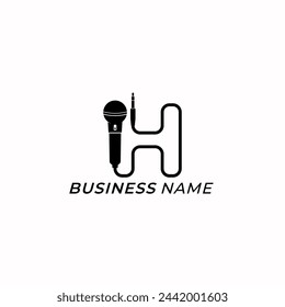 Diseño de logotipo de diseño creativo contorno micrófono y letra H