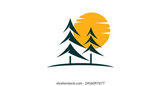 Logo Design Creative Pine Moon, Forest, Logo Design Vorlage, Icon, Vektorgrafik, Symbol.