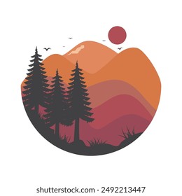 logo design creative pine moon, forest, logo design template, icon, vector, symbol.