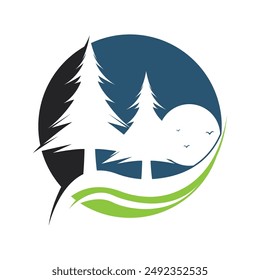 logo design creative pine moon, forest, logo design template, icon, vector, symbol.