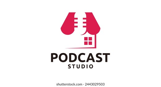 logo design creative studio podcast, microphone, home, store, logo design template, symbol, icon, vector, creative idea.