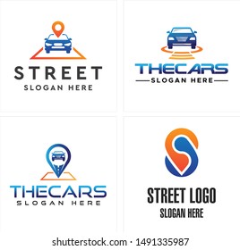 Logo design creative with symbol car street and pin map illustration vector suitable for navigation automotive business app