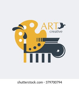 Logo Design Creativity And Art With Brush, Palette And Ionic Column