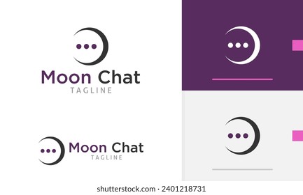 Logo design crescent half moon in the sky with chat bubble message communication community for technology company icon symbol sign futuristic vector design template modern flat business web favicon