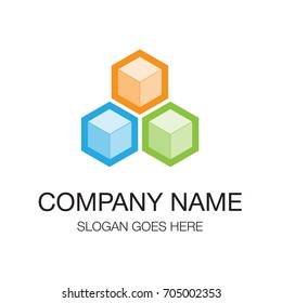 Logo design. Cube icons green and blue and orange material color
