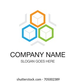 Logo design. Cube icons green and blue and orange material color