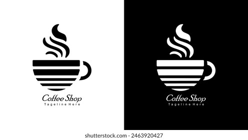logo design for a cup of hot coffee with curved shards