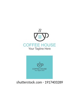 logo design with cup symbol concept, house symbol with window. The logo can be used for the concept of a restaurant, cafe, or coffee house etc.