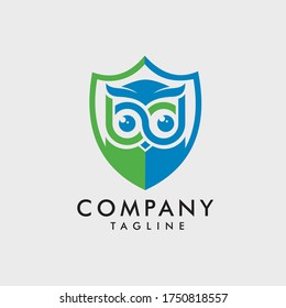 logo design of a cute owl face was staring inside shield