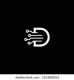 Logo design of D in vector for technology, electronics, digital, connection. Minimal awesome trendy professional logo design template on black background.