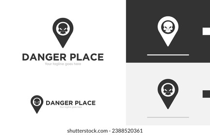 Logo design danger map location warning pin travel journey address marker goal direction smart tech icon symbol logotype sign vector design template modern simple flat emblem business web favicon