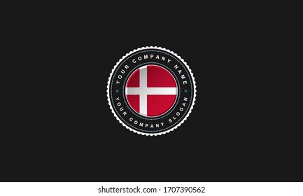 logo design with Denmark concept in circle. Red and White Vintage and premium