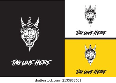 logo design of devil with sword vector black and white
