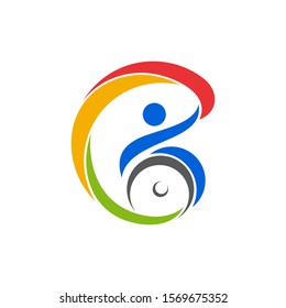 Logo design of disabled people care and support, Disabilities charity logo,  
People with disabilities protection logo, Icon help disabled people, Human sitting on the wheelchair vector illustration