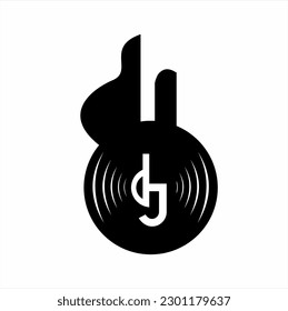  Logo-Design für Disk Jokey Identität mit Illustration einer Musikdiskette mit Buchstabe D J.