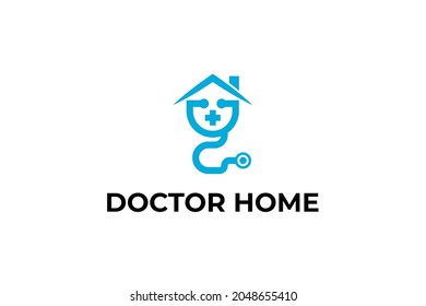 Logo Design for doctor home, medical home with stethoscope sign modern template