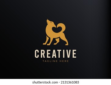 Logo Design of Dog form love. Vintage Wolf Flat Logo Design Template