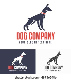 Logo design for dog walking, training or dog related business with the doberman silhouette in the center. Vector, flat design. 