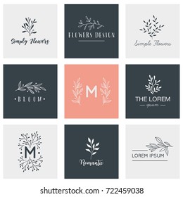 Logo design with doodle flowers.Hand drawn logo collection.