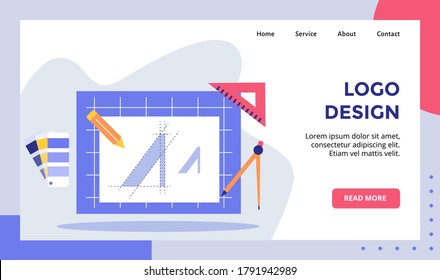 Logo design drawn shape in art board campaign for web website home homepage landing page template banner with flat style