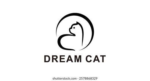 logo design dream and cat,moon,night,pet,simple,symbol,icon,idea,creative.