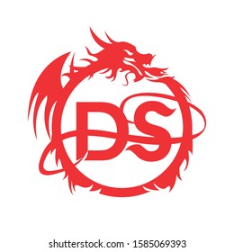 Logo Design DS with the Dragon surrounds it ,vector illustration Red Dragon