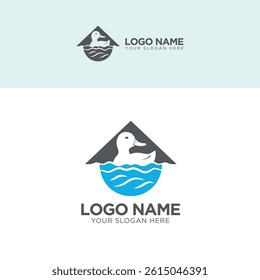 Logo design with duck, water, and roof concepts for your rental houses, buildings, real estate business, and duck firming