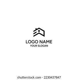 logo design E in combination of house, real estate, construction, building. The minimal design with a very impressive logo professional black color gives it a modern feel.