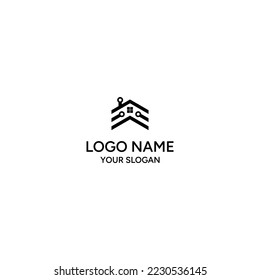 logo design E in combination of house, real estate, construction, building. The minimal design with a very impressive logo professional black color gives it a modern feel Tech