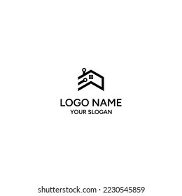 logo design E in combination of house, real estate, construction, building. The minimal design with a very impressive logo professional black color gives it a modern feel tech.