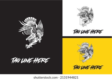 logo design of eagle angry vector black and white
