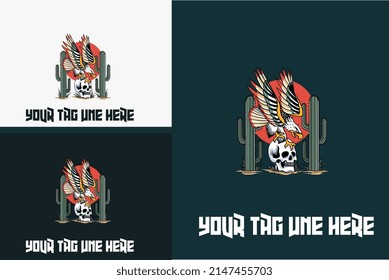 logo design of eagle with cactus vector illustration