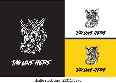 logo design of eagle fight with snake vector black and white