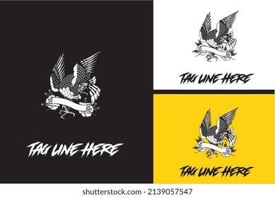 logo design of eagle and flower vector black and white