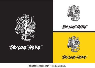 logo design of eagle and snake vector black and white