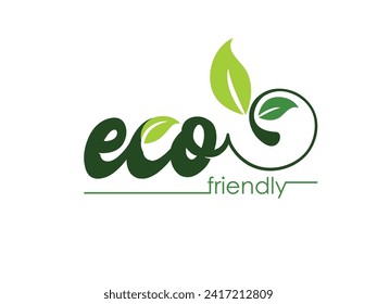 Logo-Design "Eco". Schöner handgeschriebener Text auf der Grundlage des Naturkonzepts. Grüne Vektorgrafik.