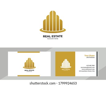 Logo Design Editable Vector with business card mockup golden color