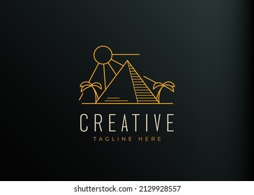 Logo Design of Egyptian Pyramid Line. Vintage Modern Logo Line Art Design Template