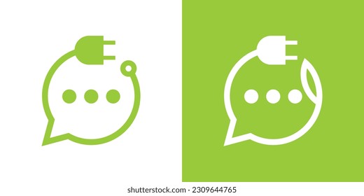 diseño de logotipo cable eléctrico e ilustración vectorial de línea de iconos de chat