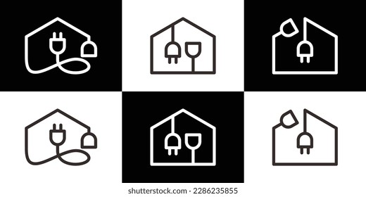 logo design electrical outlet and home design line icon vector illustration