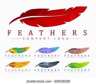 Logo design with elegant color bird feather. Template with abstract polygonal elements for publishers, companies and individuals. Vector illustration. Set