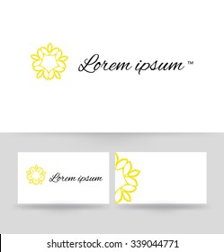 Logo design element with business card template. Floral monogram design template for company. Vector illustration