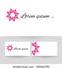 Logo design element with business card template. Floral monogram design template for company. Vector illustration