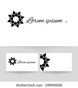Logo design element with business card template. Floral monogram design template for company. Vector illustration