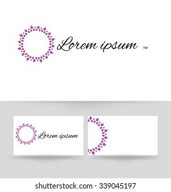Logo design element with business card template. Floral monogram design template for company. Vector illustration